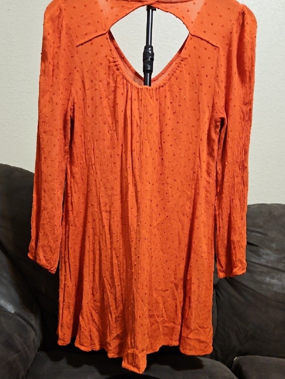 Umgee Orange Long-Sleeve Embroidered V-Neck Dress - Picture 5 of 7